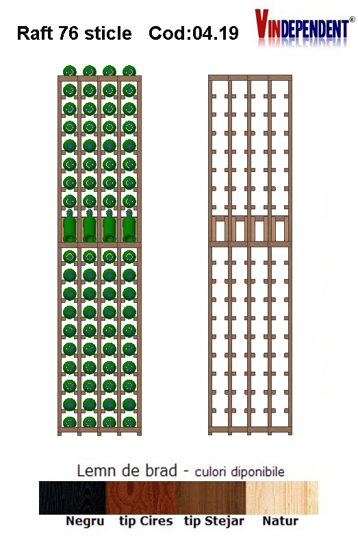 Raft din lemn tip display pentru 76 sticle