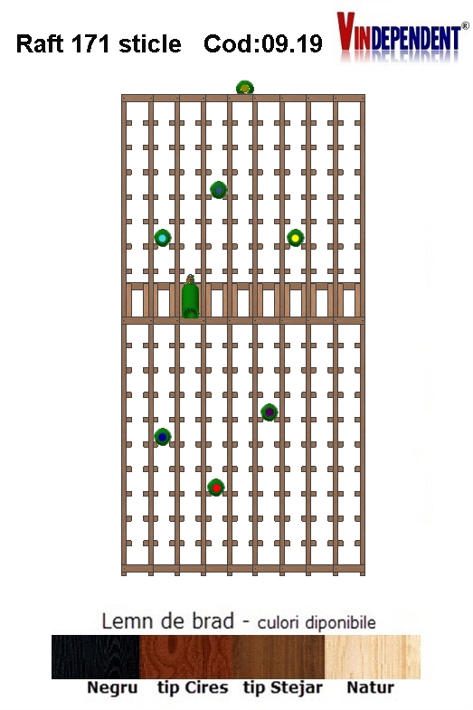 Raft din lemn tip display pentru 171 sticle